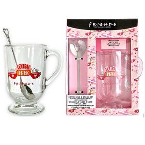 🆕 FRIENDS ~ GLASS COFFEE MUG + HEART SHAPED SPOON + LATTE MIX ~ BOX SET